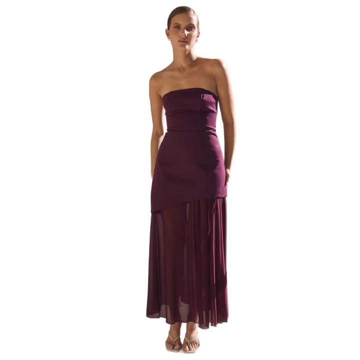 Kvinders elegante bandeau maxi kjole med svævende chiffon nederdel og kropsnær bodice