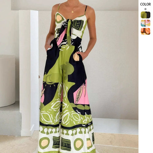 Kvinders elegante jumpsuit med legende tie-dye mønster og sidebåndsbælte Stilla