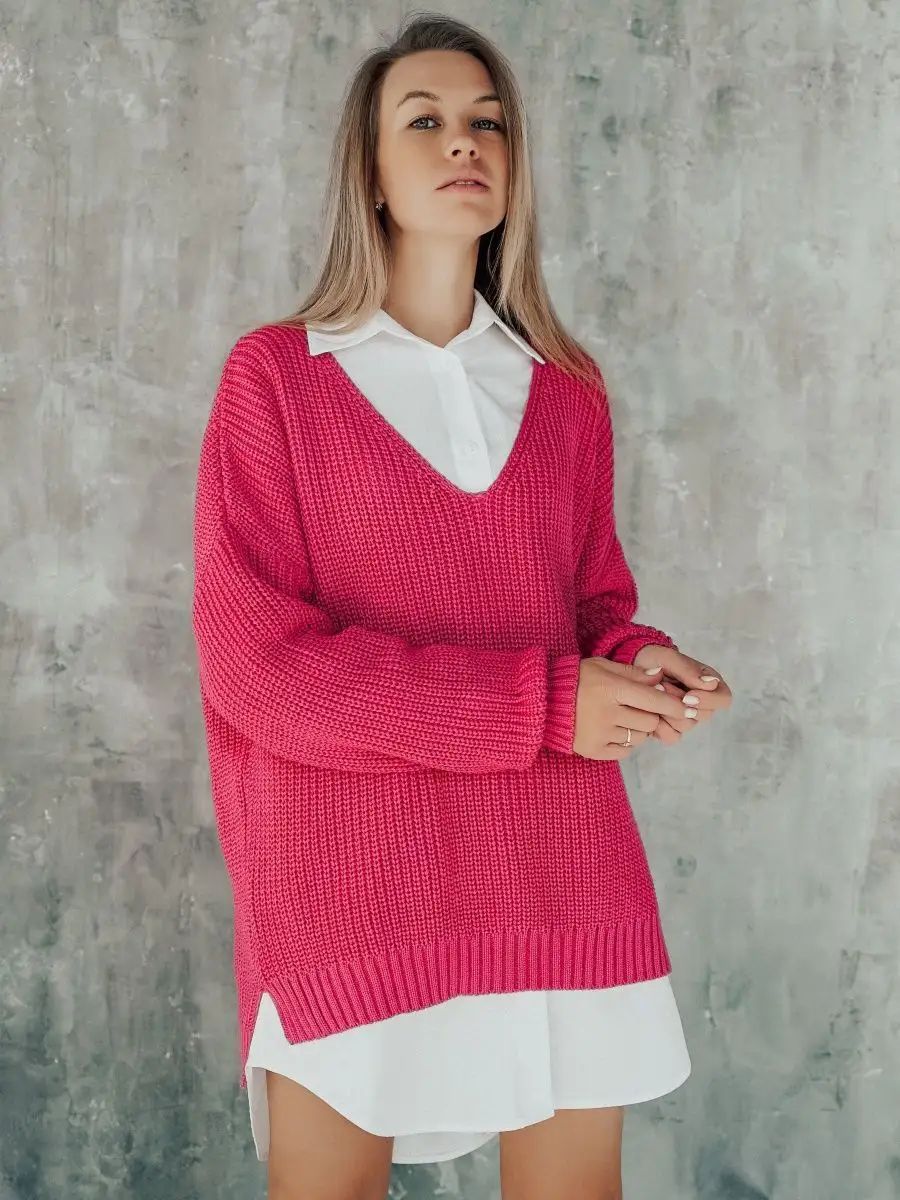 Dame Oversized Strikbluse med asymmetrisk udskæring og brede ribstrikdetaljer Stilla