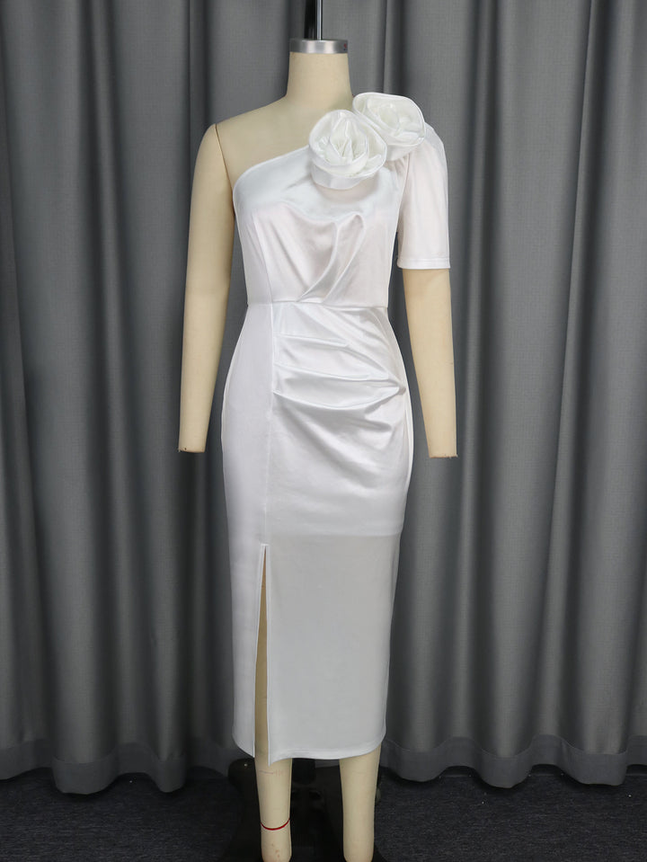 Dame Elegant wrap dress with off-the-shoulder design and decorative flowers