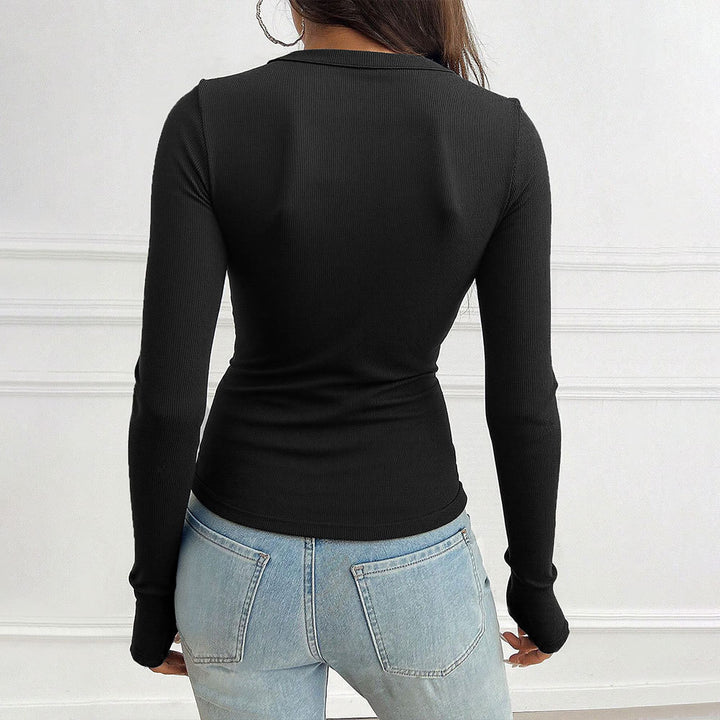 Kvinders Langærmet Skjorte med Fashionable V-Hals og Knap Design Stilla