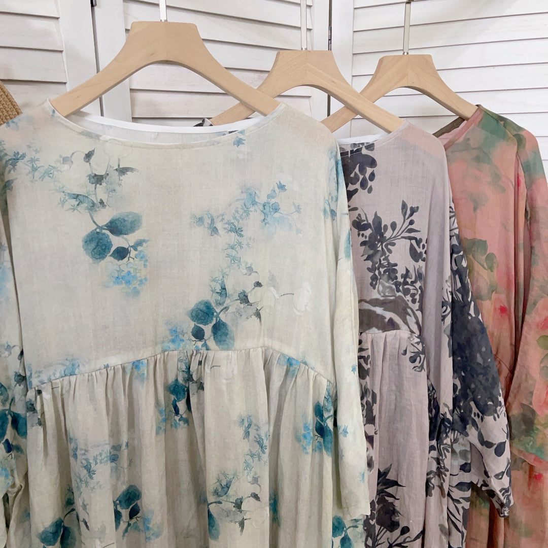 Femme Floral Print Maxi Kjole Med Flydende Ærmer Stilla