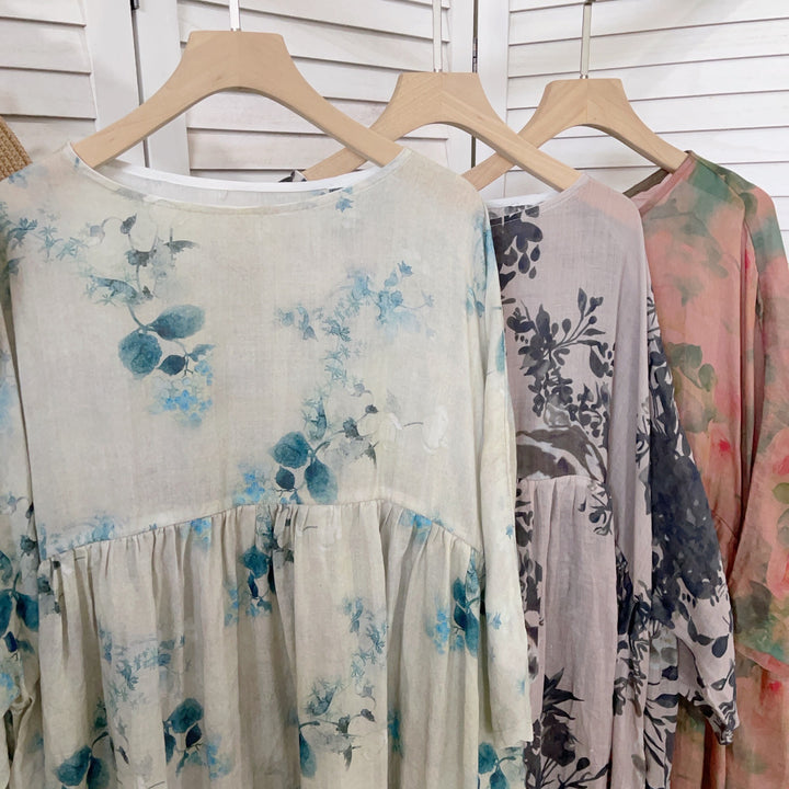 Femme Floral Print Maxi Kjole Med Flydende Ærmer Stilla