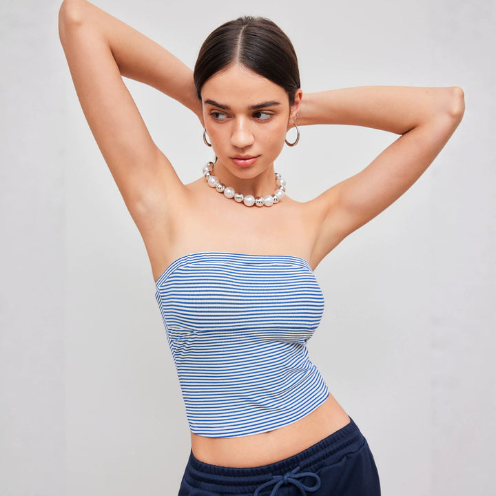Dame Bandeau-top med fine striber Skovae