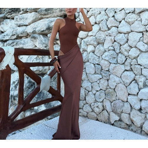 Dame Maxikjole med elegant vikledesign og højtstående udskæring Stilla