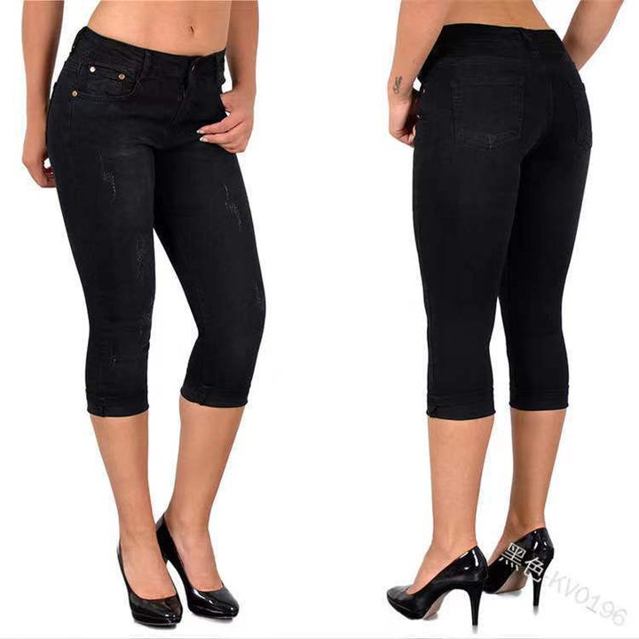 Dame Capri-jeans med afslappet snit og mode detaljer Stilla