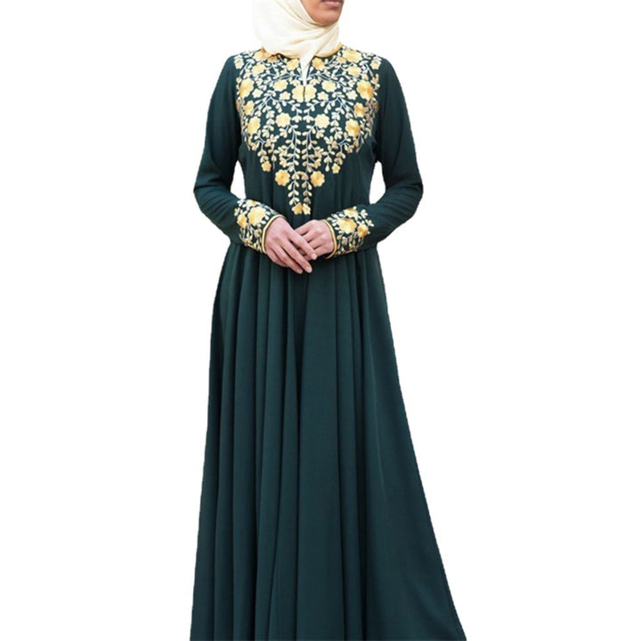 Dame Elegant Langærmet Kjole med Floral Broderi og Svingende Nederdel Stilla