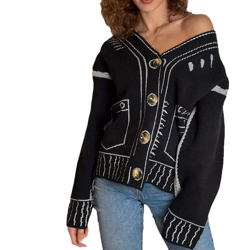 Kvinders cardigan med asymmetrisk design og kontrasterende knapper Stilla