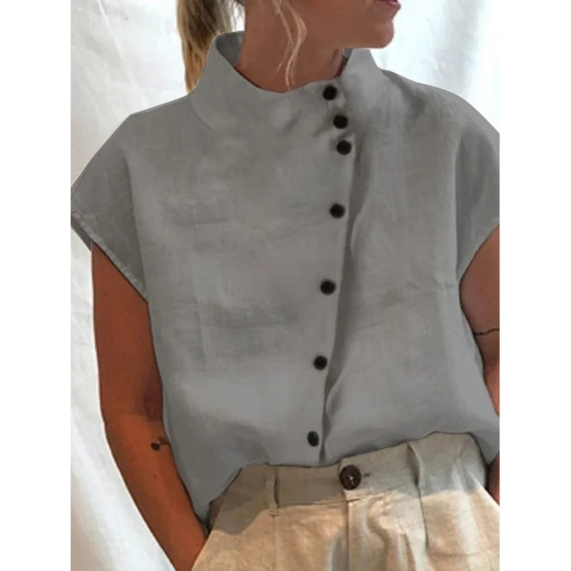 Dame Mandarin Krave Knap-op Bluse Stilla