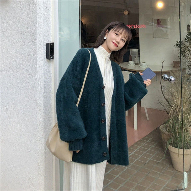 Femme Luksuriøs Fuzzy Strik cardigan Stilla