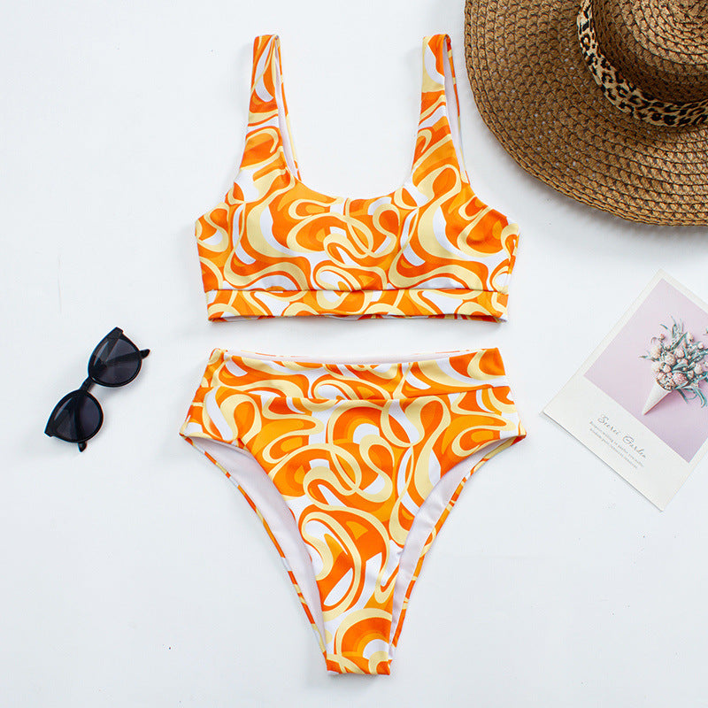Dame Højskåret Bikini med kreativ farvegradient Skovae