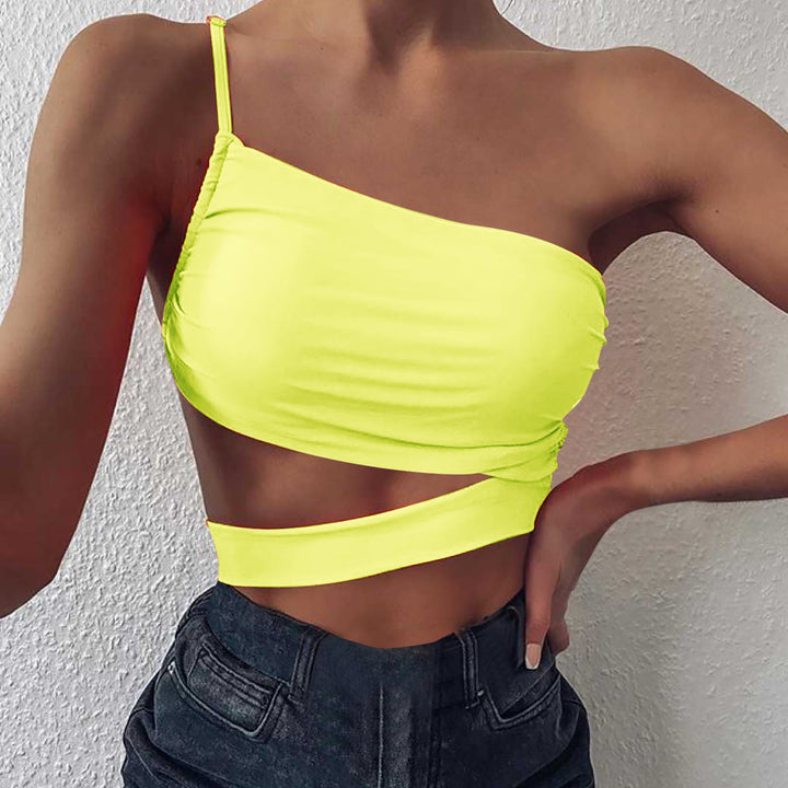 Dame asymmetrisk crop-top med elegant indviklingsdesign Skovae