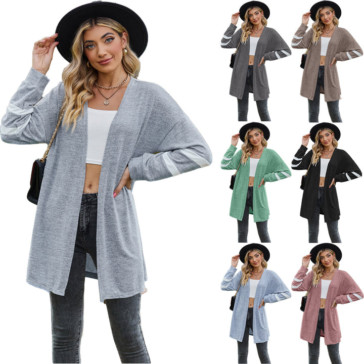 Dame afslappet cardigan med lang snit og stribe detaljer Stilla