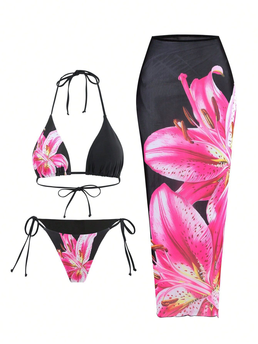 Dame bikini-sæt med elegant blomsterdesign og maxi-nederdel Stilla