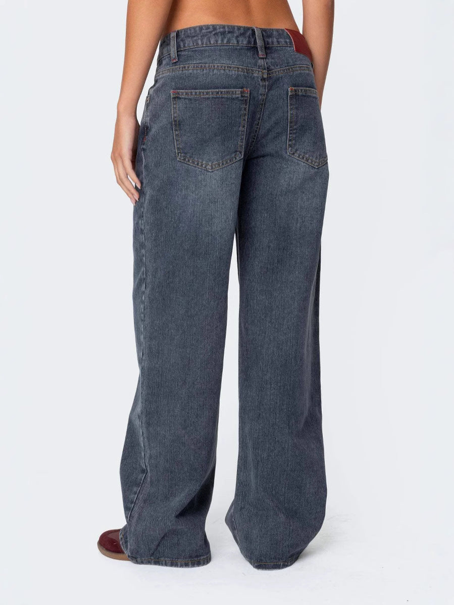 Dame bred Denim-bukser med frynset kant og høj talje Stilla
