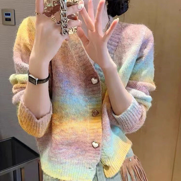 Kvinders cardigan med gradient og hjerteformede knapper Stilla