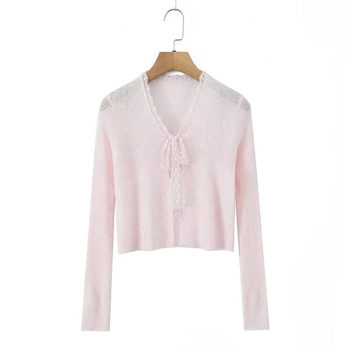 Dame elegant, kort skåret cardigan med delikate flæse detaljer Stilla