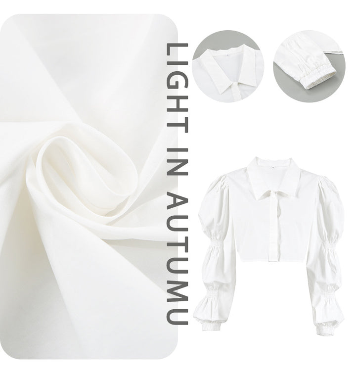 Dame Cropped Bluse med brede Pufferærmer og moderne Krave Stilla