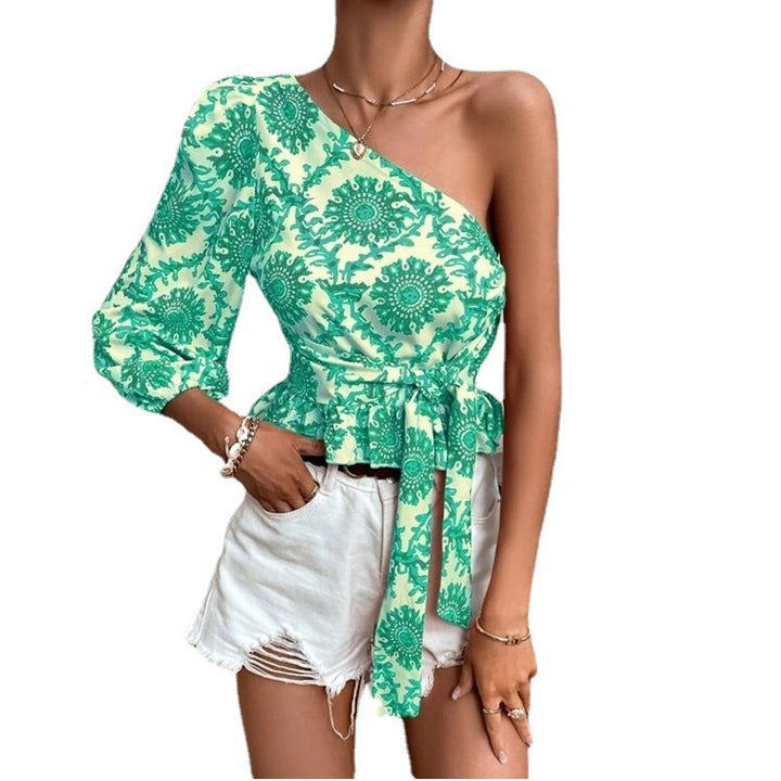 Dame asymmetrisk En-skulder Peplum Top Stilla