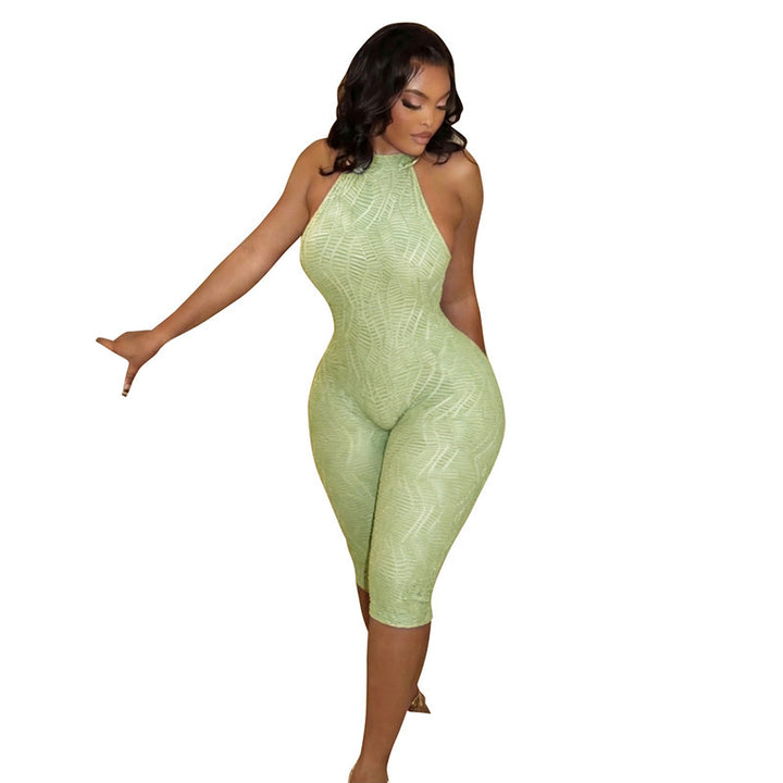 Damen Figurbetonter Jumpsuit mit Halterneck und raffinierter Textur Skovae