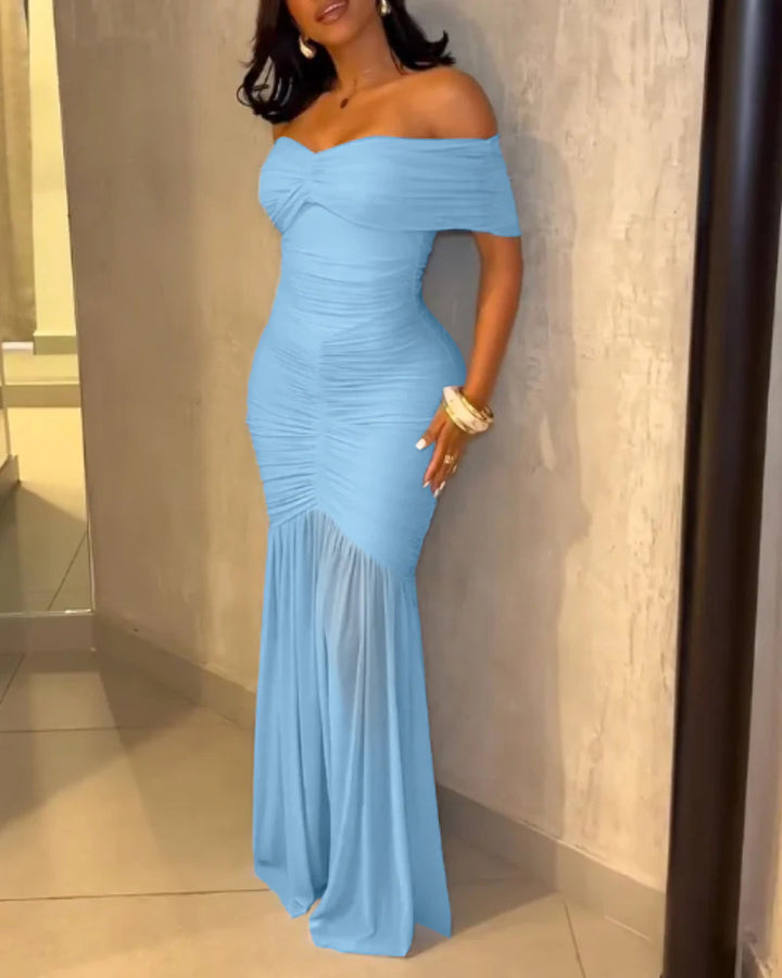 Dame Off-Shoulder Maxikjole med elegant rynkeeffekt Skovae