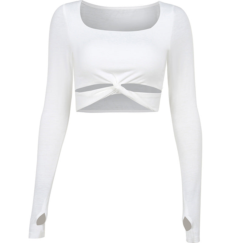 Dame Langærmet Crop Top med Knytedetalje og U-båd Udsnit Stilla