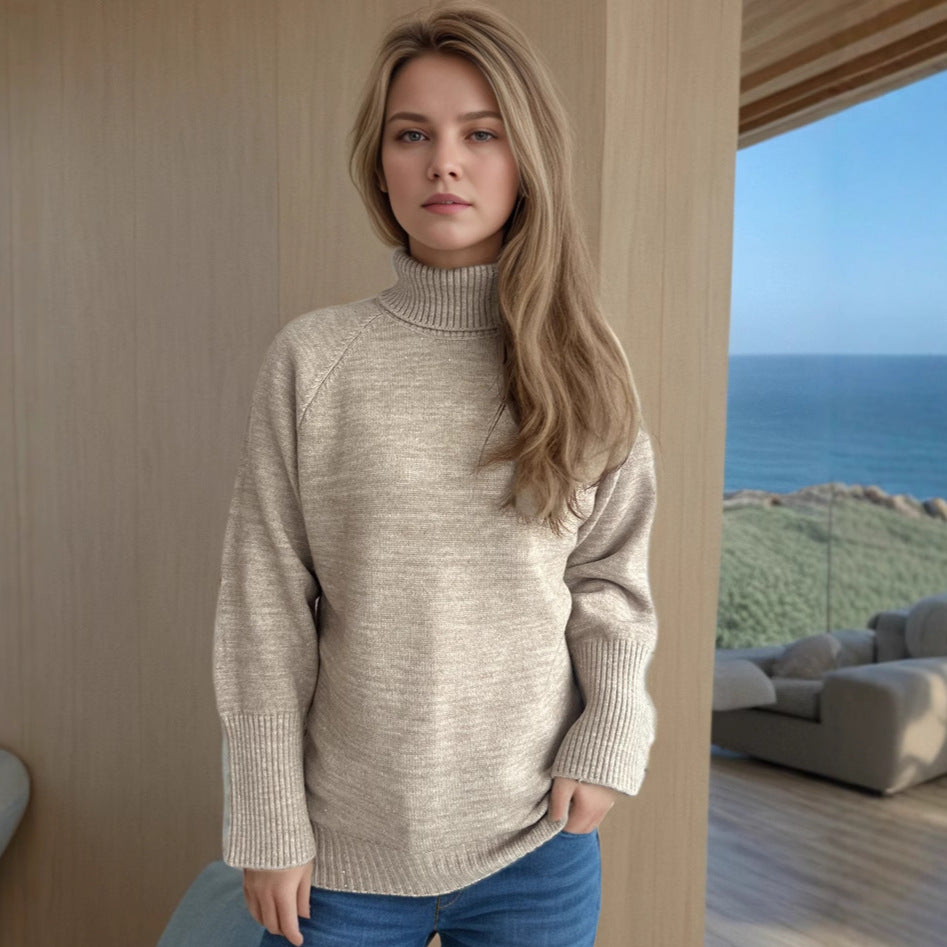 Damer elegant turtleneck sweater med struktureret strikdesign og glitrende accenter Stilla