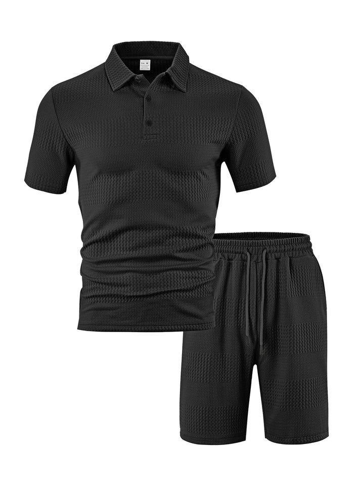 Herrer Sporty Polo- og Shorts-sæt med åndbar struktur og elastisk bånd Stilla
