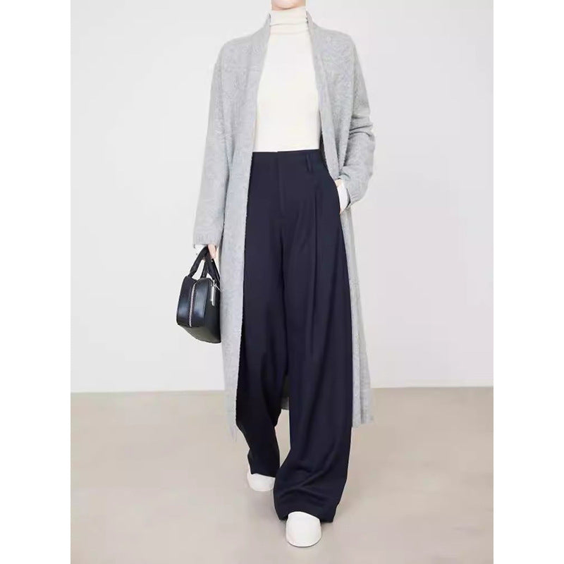 Dame elegant lang cardigan med sidelommer og fin struktur Stilla