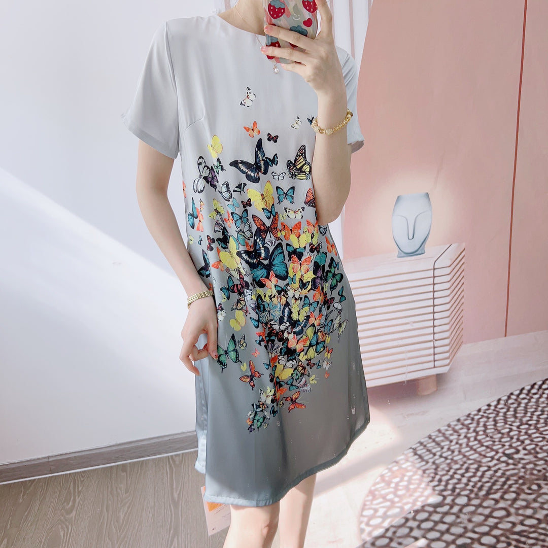 Dame Casual kjole med kunstnerisk sommerfuglemotiv og afslappet pasform Stilla