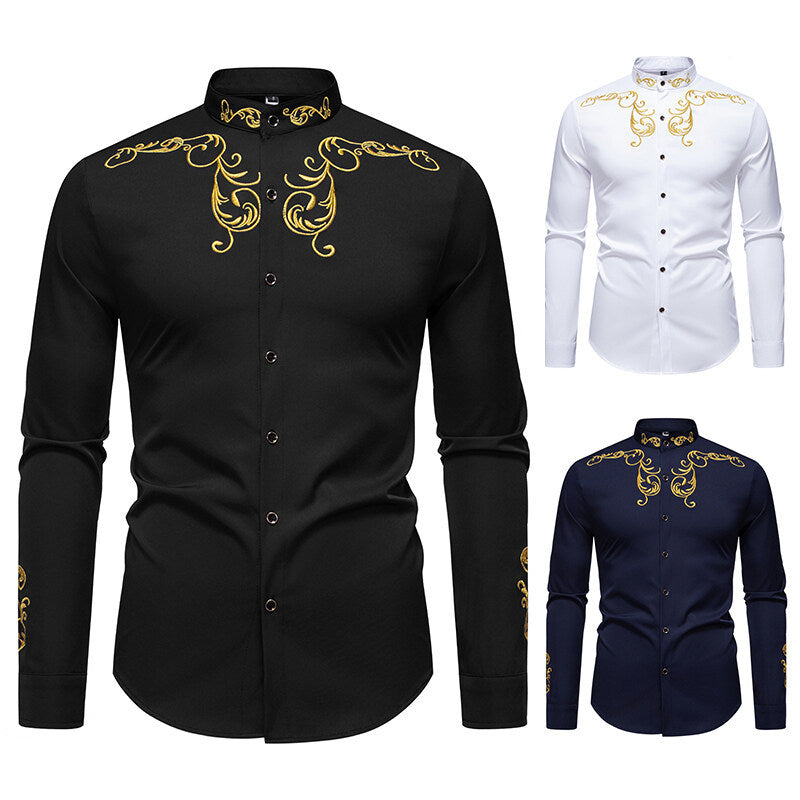 Herre Elegant Broderet Skjorte Stilla