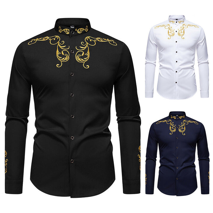 Herre Elegant Broderet Skjorte Stilla