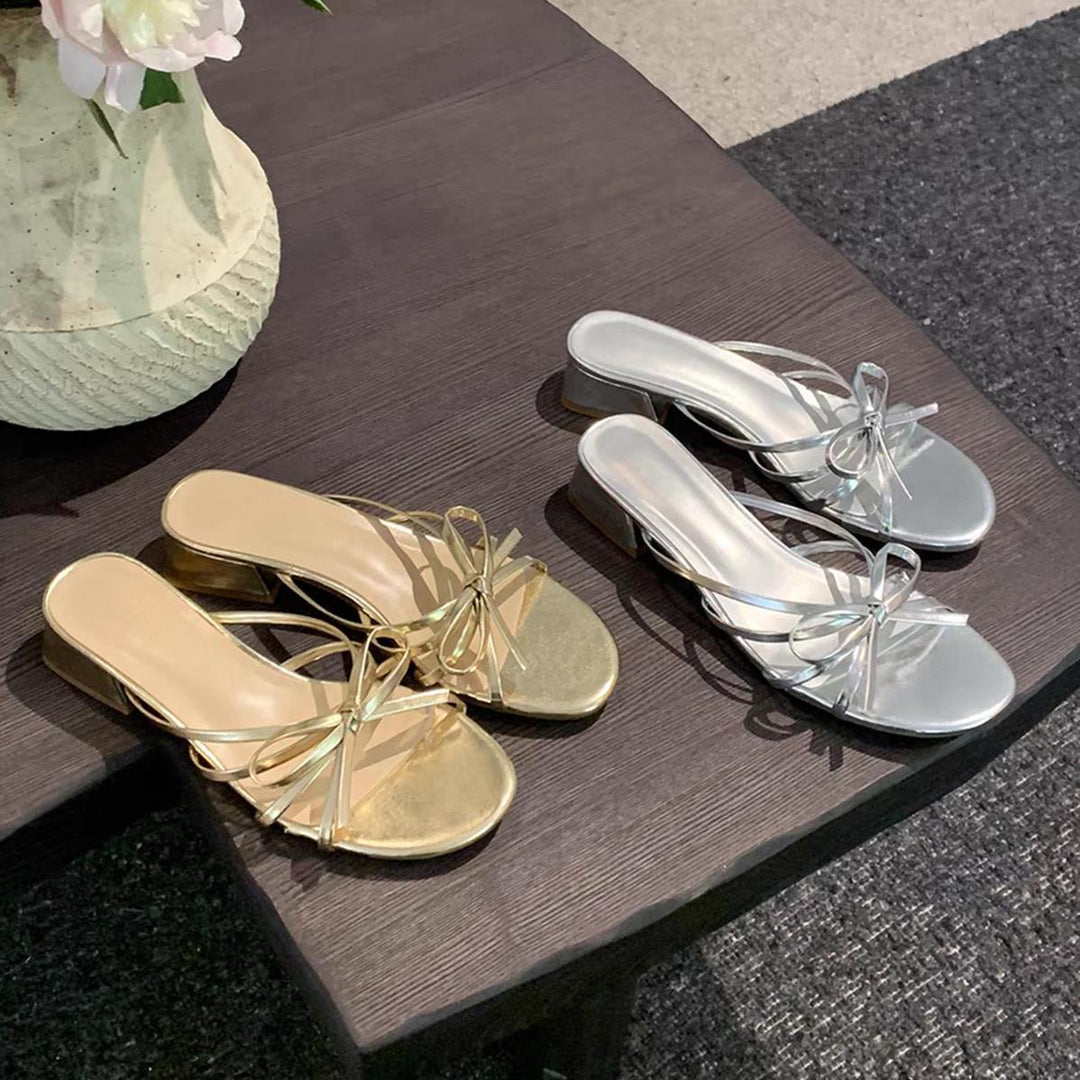Dame elegante Open-Toe Slide Sandaler med sløjfeaccent Stilla