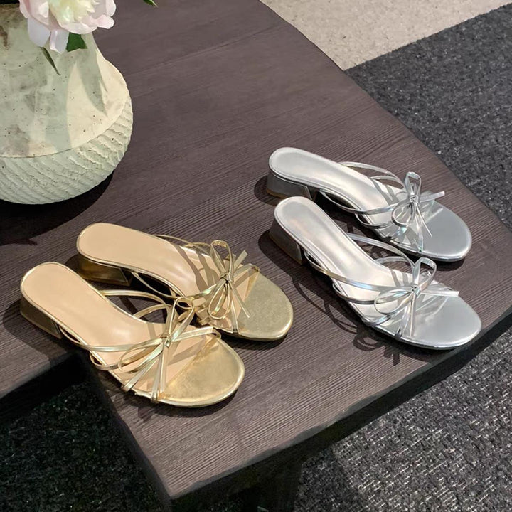 Dame elegante Open-Toe Slide Sandaler med sløjfeaccent Stilla