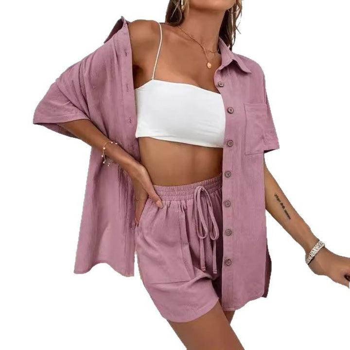 Dame luftig To-delt Sæt med Skjorte Bluse og Shorts Stilla