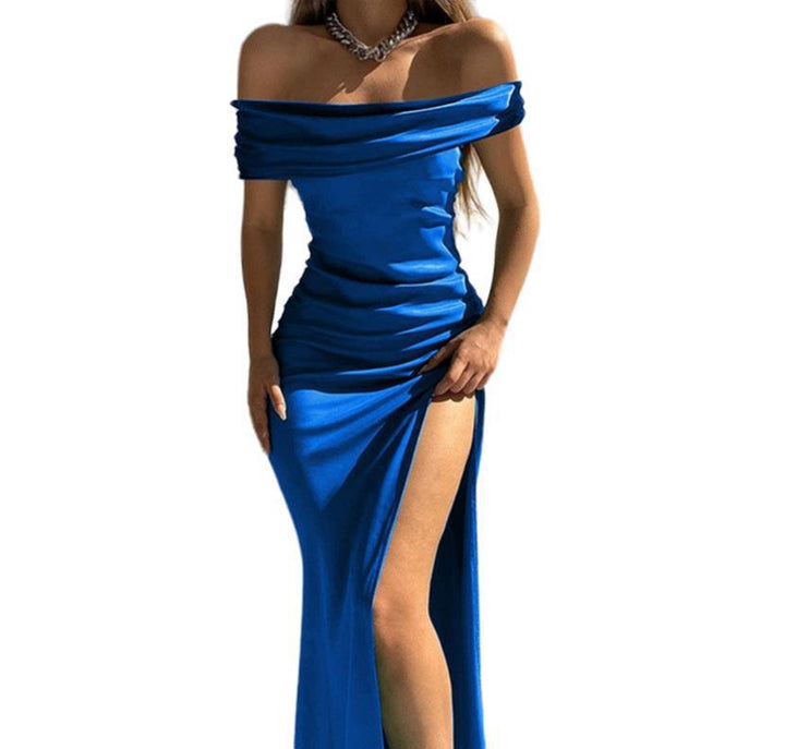 Dame Off-Shoulder Maxikjole med raffineret benåbning og flydende stof Stiila