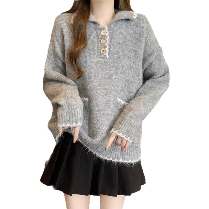 Kvindernes strikkede sweater med krave og knapdetaljer Stilla