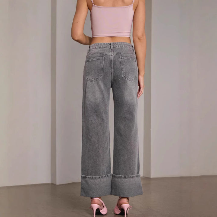 Dame brede jeans med frynset sømme og høj talje Stilla