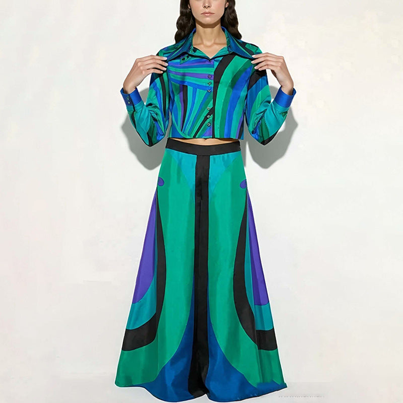 Kvinders elegante todelssæt med crop top og maxiskørter Stilla