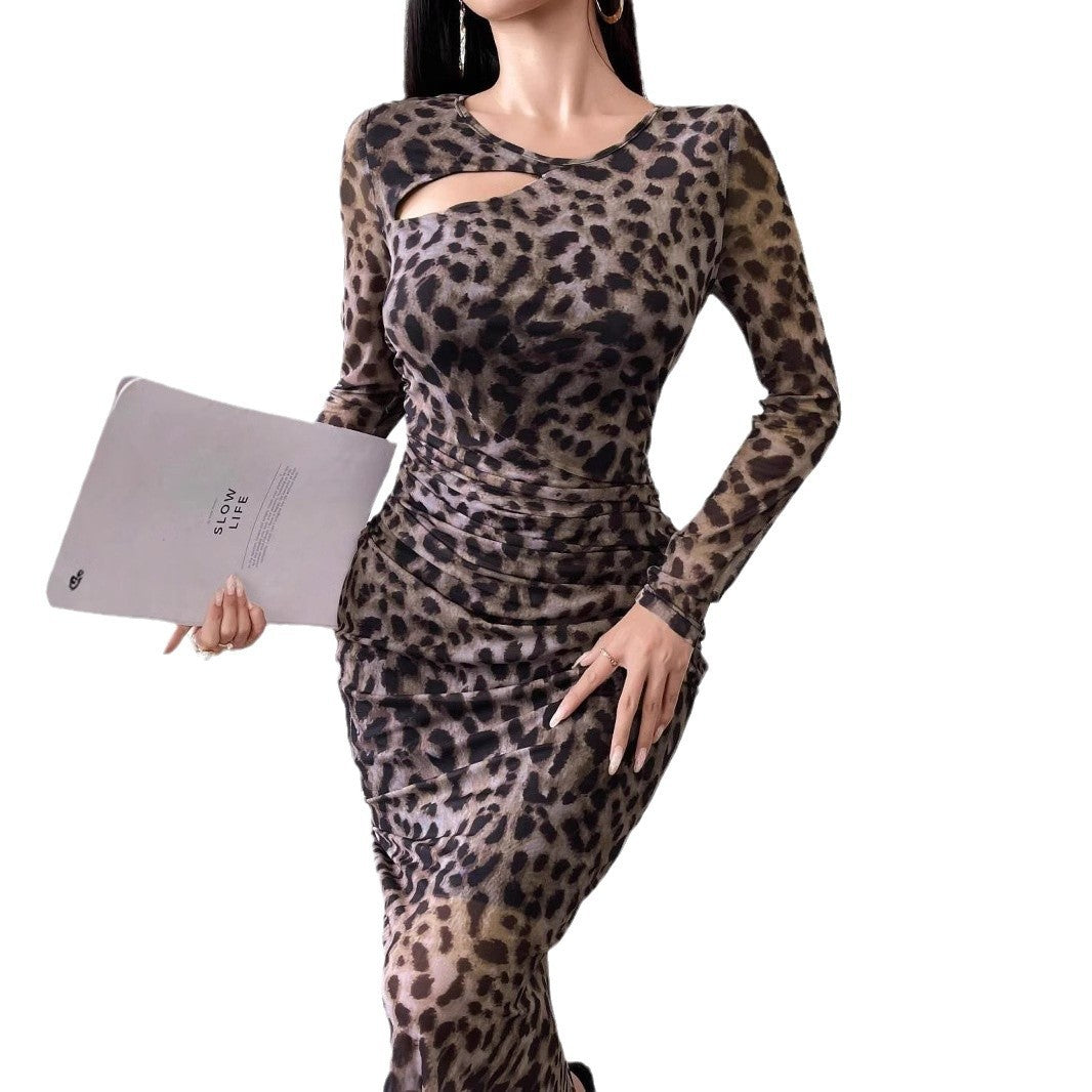 Dame Elegant Maxikjole med raffineret cut-out og moderigtigt leopardmønster Stilla