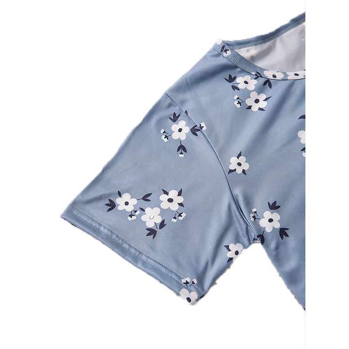 Dame kortærmet pyjamas-sæt med blomstermotiv og elastisk talje Stilla