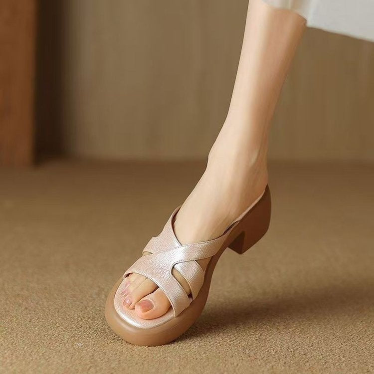 Dame elegante Mules med buet rem og komfortabel blokhæl Stilla