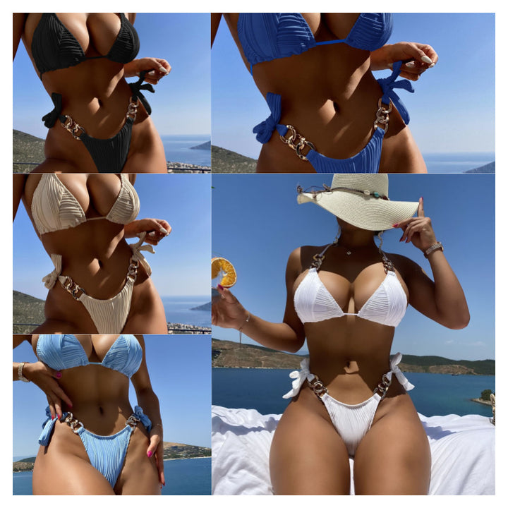 Dame Triangle Cut Bikini Sæt med stilfulde kædeaccentuer Stilla