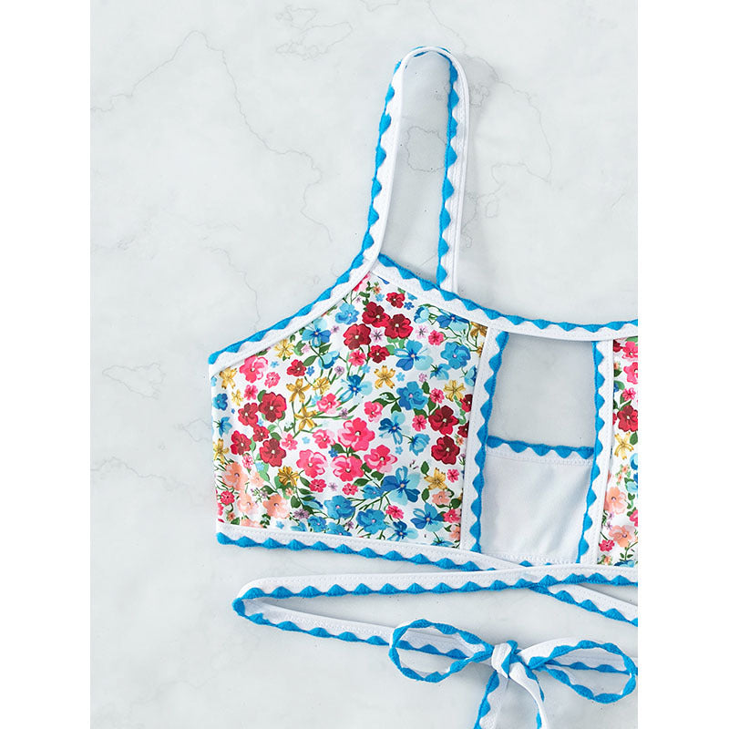 Dame bikini-top med blomsterdesign og legesyge bånd Skovae