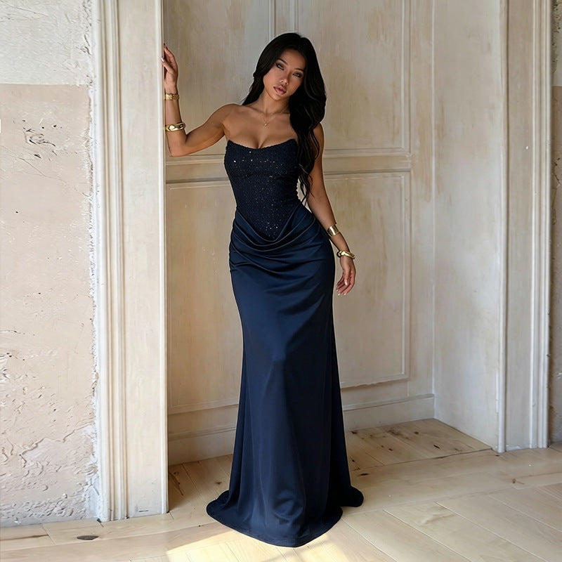 Dame Elegant aftenkjole med hjerteformet udsnit og flydende skirt Skovae