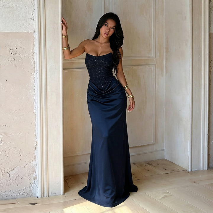 Dame Elegant aftenkjole med hjerteformet udsnit og flydende skirt Skovae