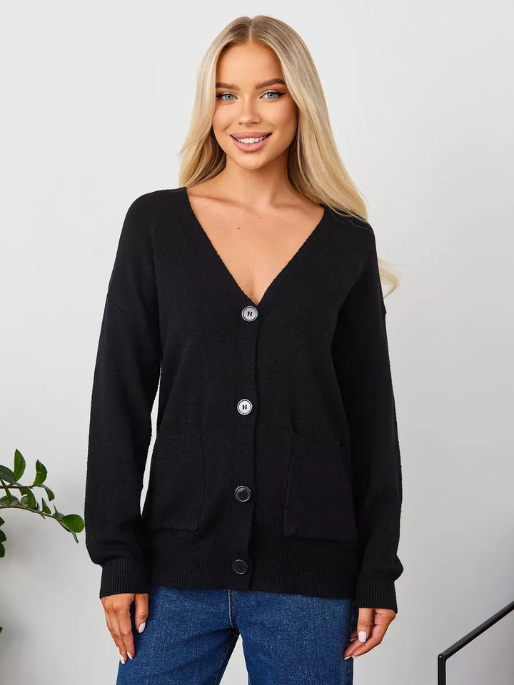 Kvinder's casual strikket cardigan med V-hals og praktiske lommer Stilla
