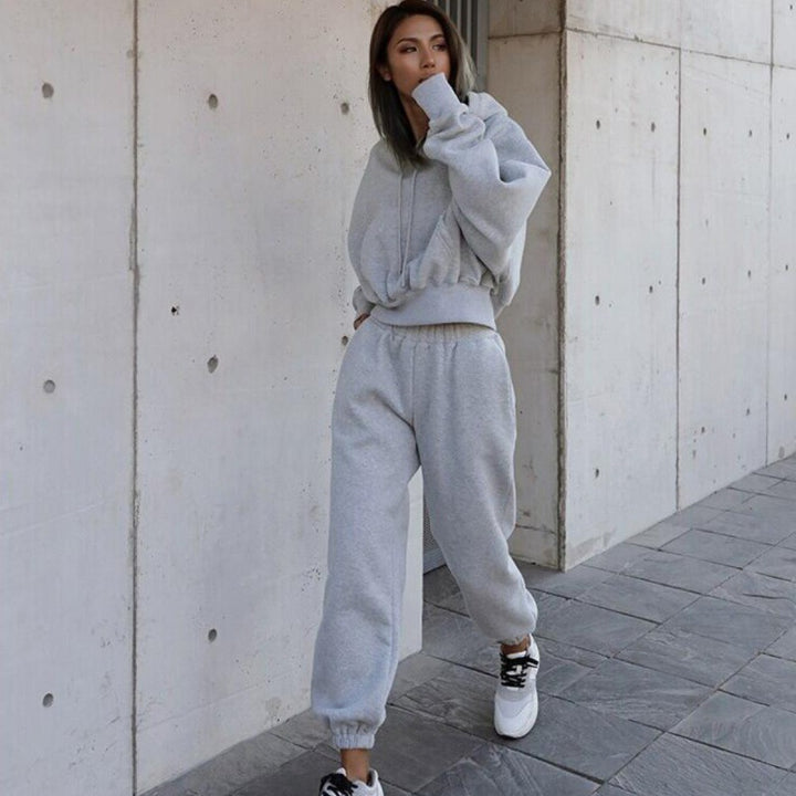 Dame Sports Crop Hoodie og Joggingbukser Sæt Stilla