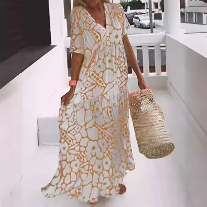 Dame Boho Maxikjole med blomstret design og luftige ærmer Stilla