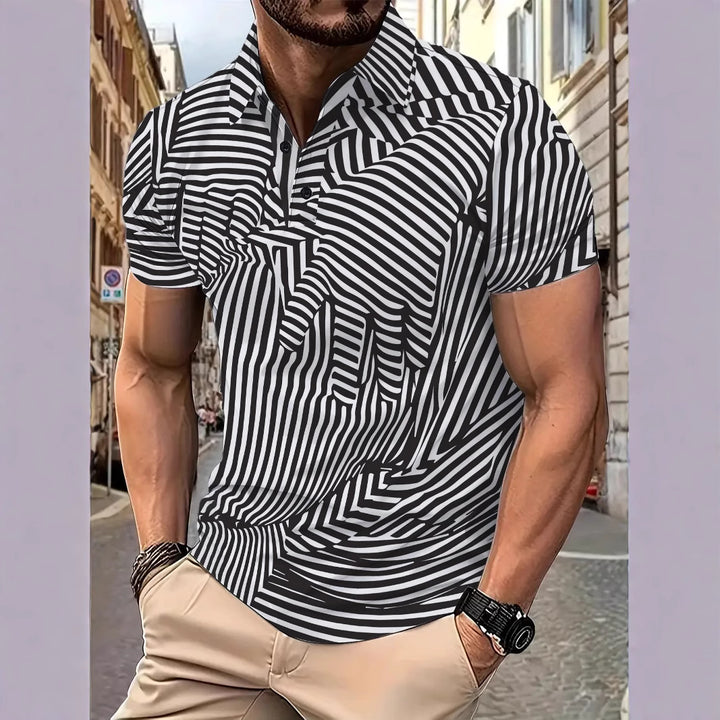 Herrer poloshirt med moderne grafisk stribemønster Stilla